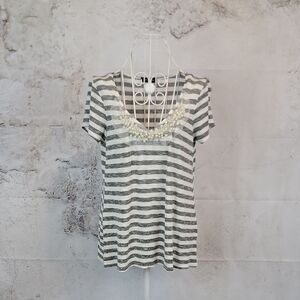 Colette triped Gray and White Women's Top with Pearl Embellishment Size S
